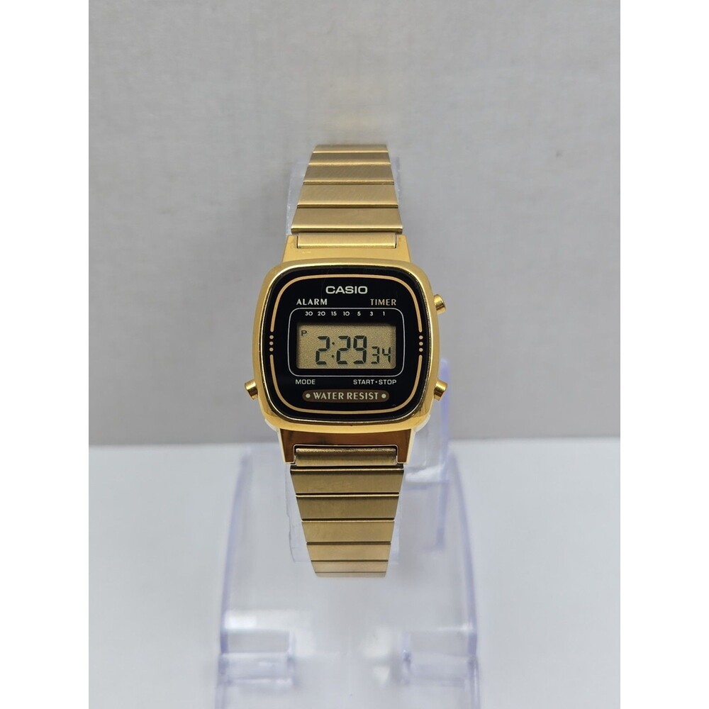 Casio Womens Vintage Gold Black Digital Watch Classic Alarm Timer  New Battery